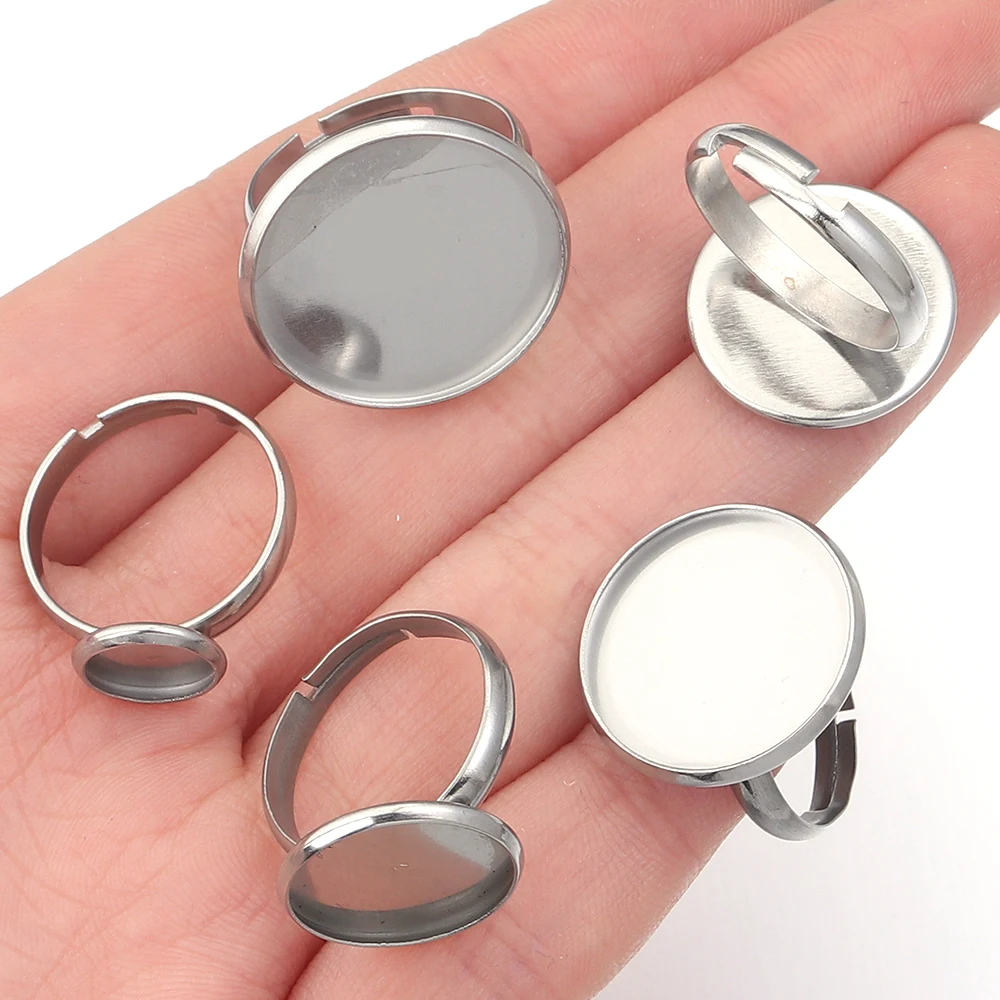 10pcs Adjustable Stainless Steel Ring Holder Fit 8 10 14 16 18 20mm Glass Cabochon Setting Base DIY Ring Jewelry Making Supplies