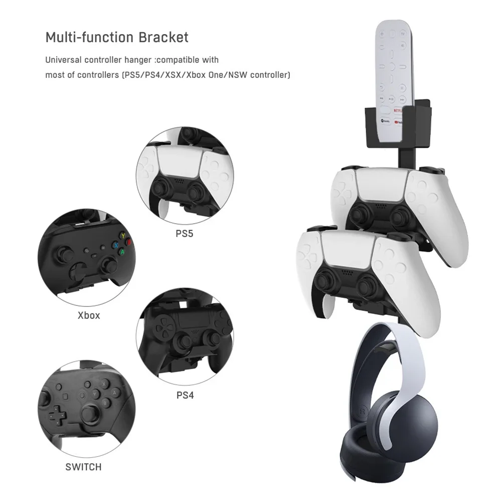 Controller & Headphone Wall Mount Holder Bracket Hanger Remote Control Storage Stand for Xbox ONE Series X PS5 PS4 NS Switch