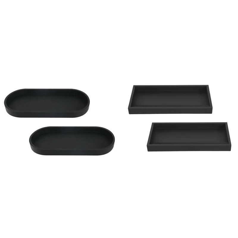 Set Of 2 Bathroom Trays, Decorative Tray, Black Silicone Storage Tray, Small Tray For Washbasin, Bathtub