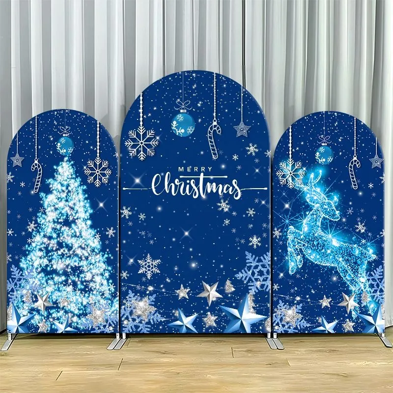 

Single Side Arch Backdrop Cover Santa's Workshop Holiday Background for Party Decor