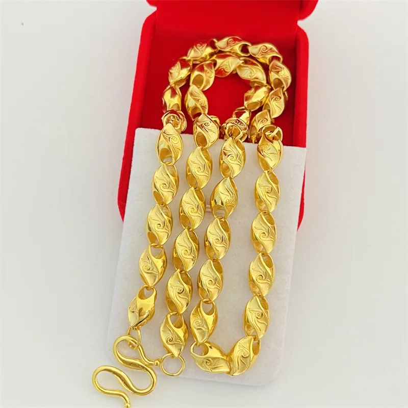 Luxury and domineering 9999 24K real gold jewelry phoenix pattern wheat necklace fashion men and women wear gold chains