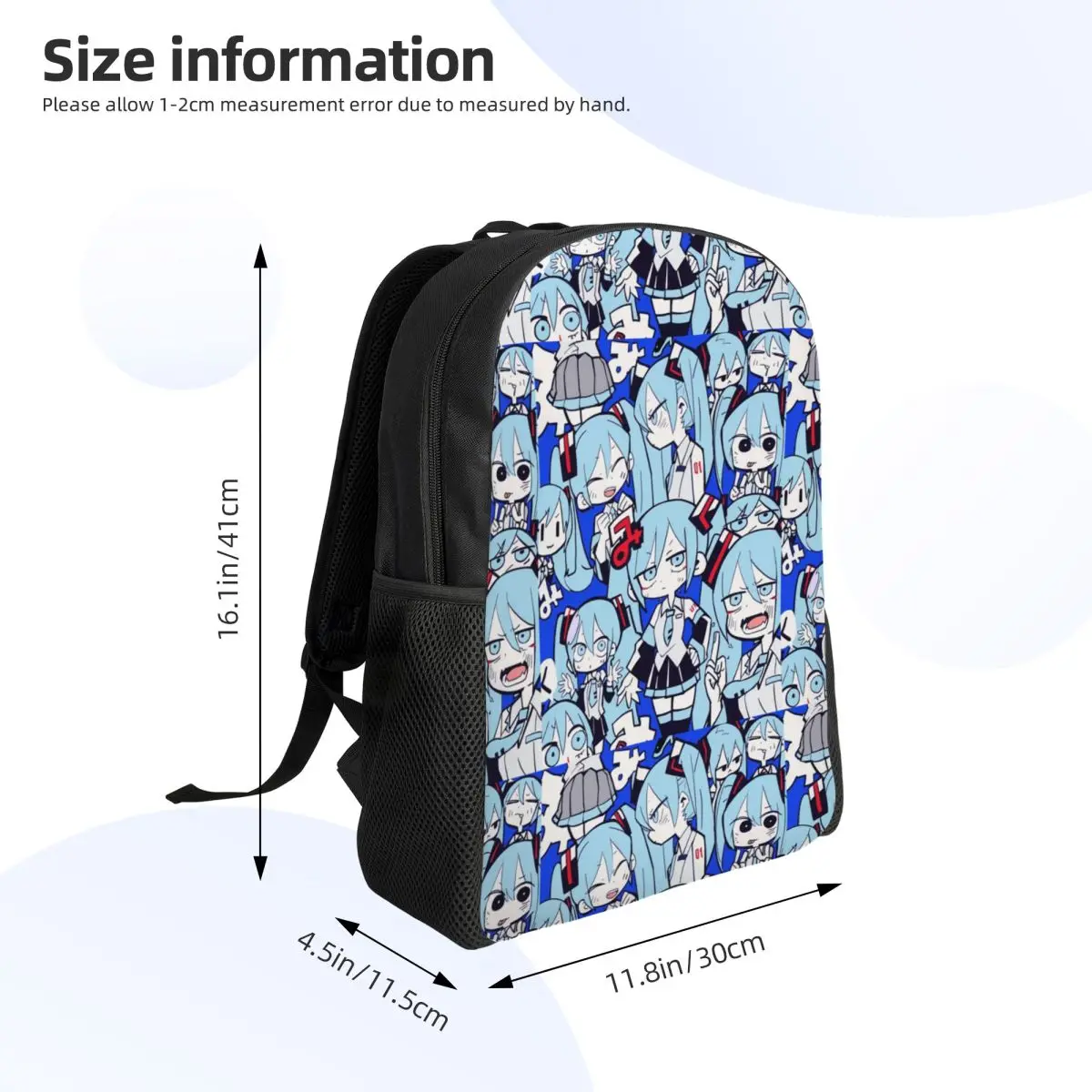 Mochilas personalizadas Hatsuned Mikues para mulheres e homens, bolsa escolar resistente à água com impressão de livros