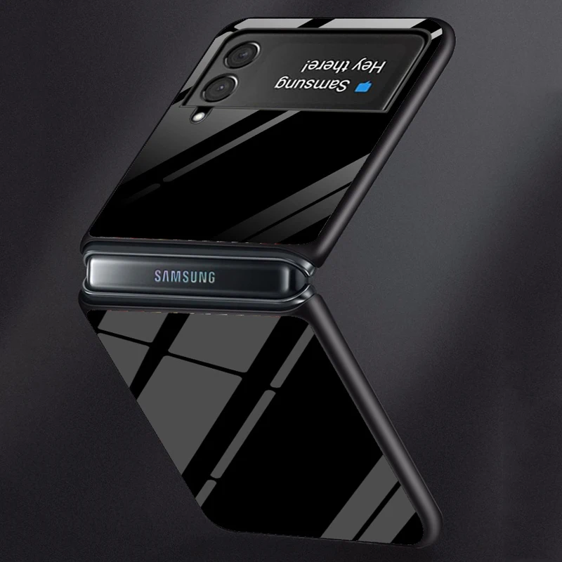 ZFlip4 Funda Flip Case for Samsung Galaxy Z Flip 4 3 2 1 Solid Color Gradient Pattern Tempered Glass Coque Phone Case Cover