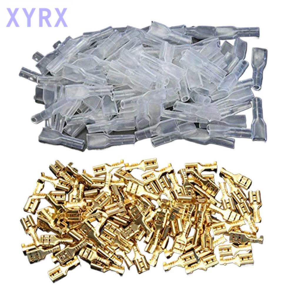 200pcs 2.8/4.8/6.3mm Quick Splice Male and Female Wire Spade Crimp Terminal Wire Connector Assortment Kit with Insulating Sleeve