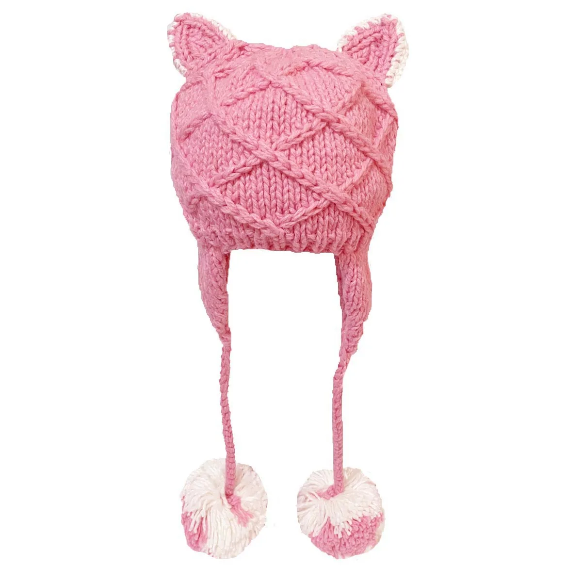 BomHCS Pink Cute Cat Ears Beanie Women Winter Warm Handmade Knitted Hat