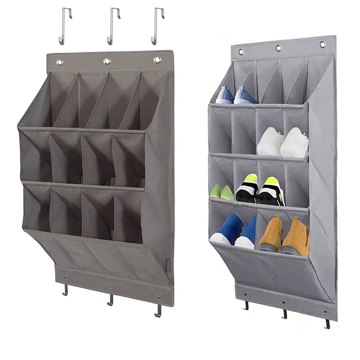 12 große Taschen, Schuh-Organizer, Hängeregal, platzsparend, zum Aufhängen über der Tür hinter der Schrank, Aufbewahrung, Kleiderbügel, Taschen