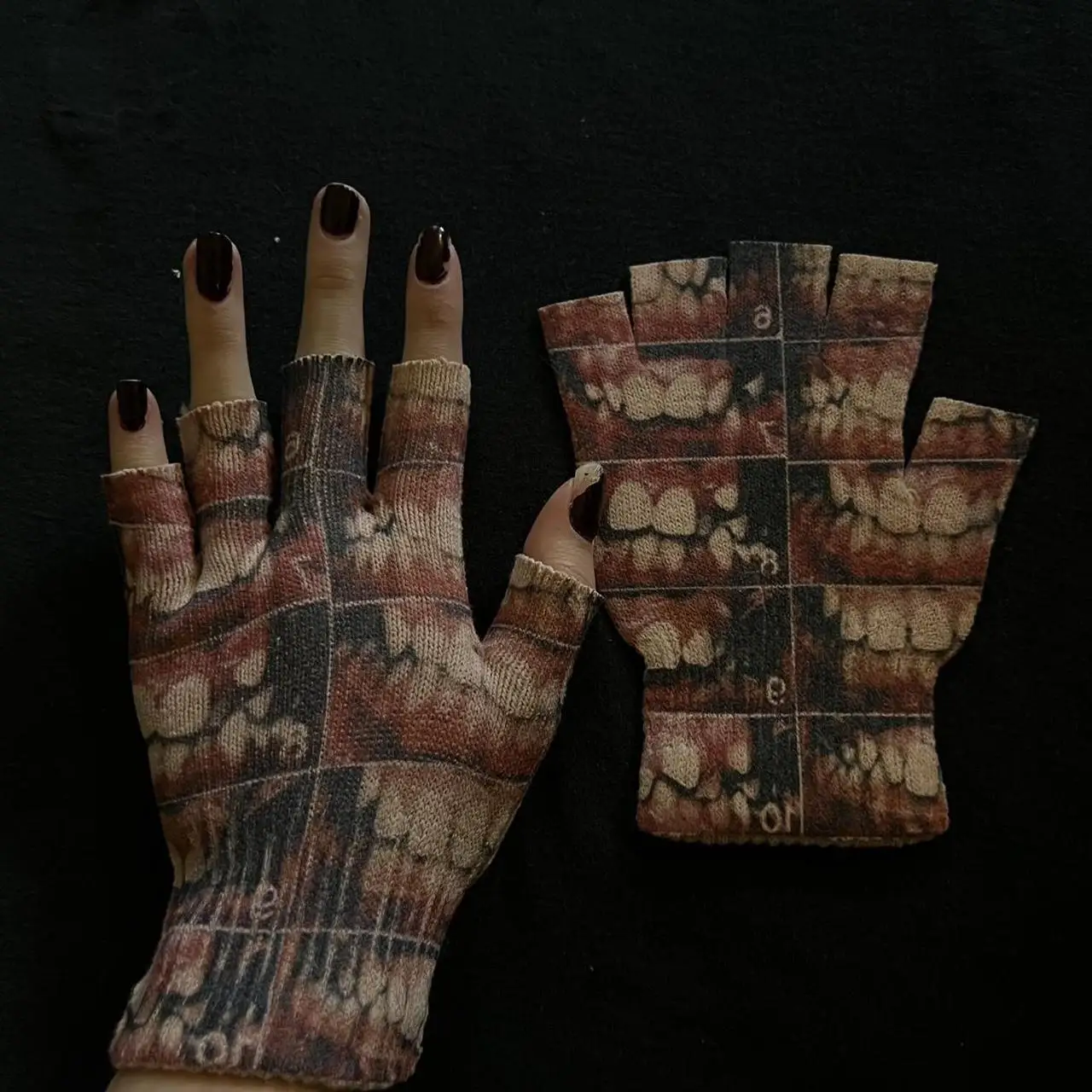 

Вязаные перчатки High Street с сенсорным экраном, модные перчатки без пальцев в одном стиле Y2K с принтом в стиле ретро