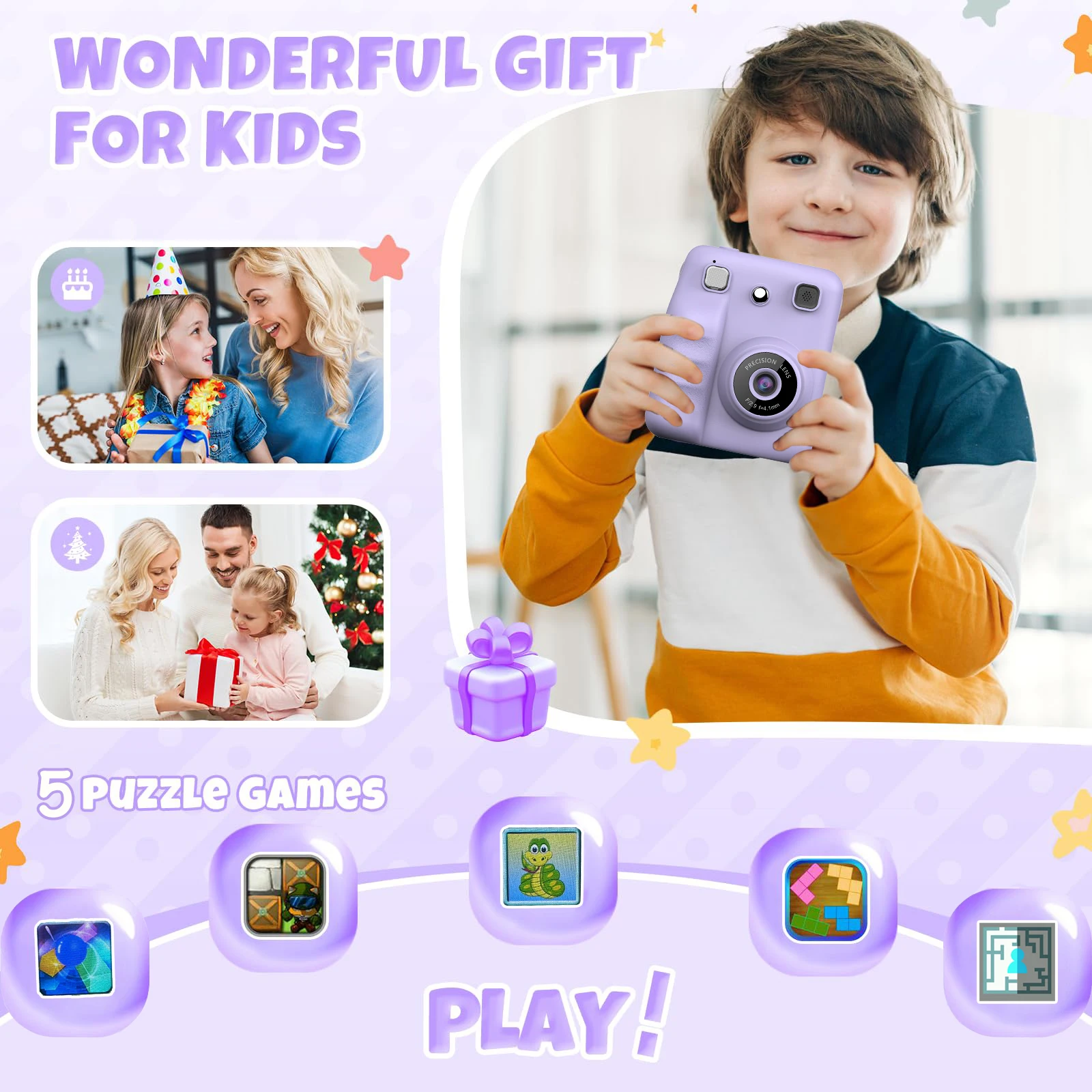 Kindercamera, dubbele camera, 1080P HD, 48MP met video-opname Perfect verjaardagscadeau voor kinderen Ideaal Kerstmis, Halloween of Bir