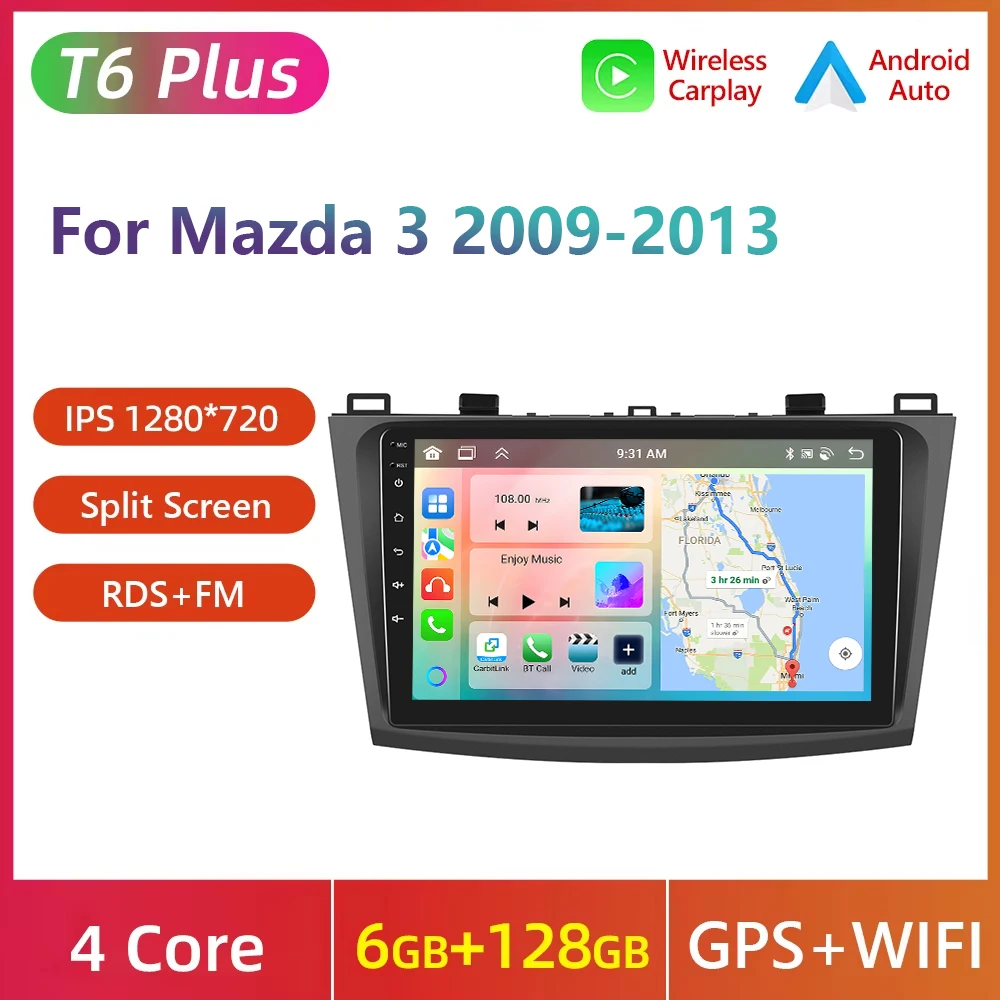 Podofo 9 inch draadloze Carplay Android Auto autoradio voor Mazda 3 2009-2013 auto intelligente systemen 2din multimediaspeler