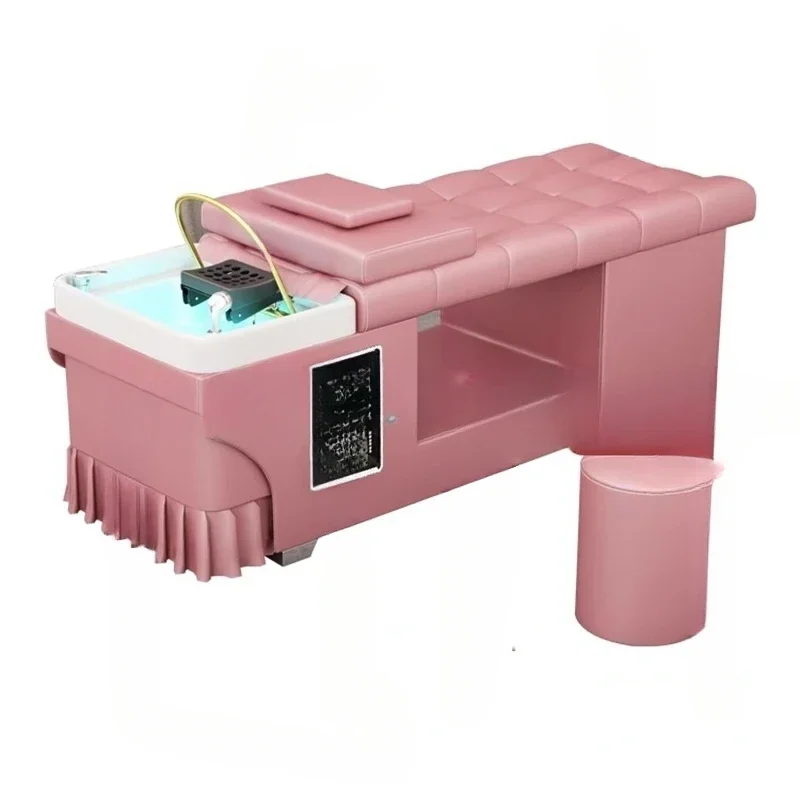 

Кресло-мойка для головы с массажем и подсветкой, розовое, для парикмахерских, с функцией паровой терапии, оборудование для салонов красоты