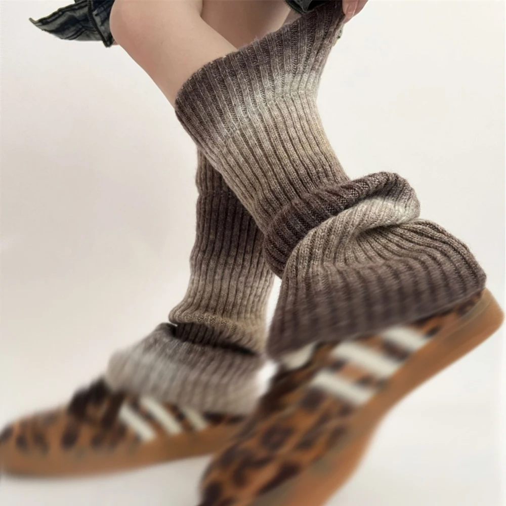 Autumn Winter New Trendy Gradient Contrast Color Warmth Foot Covers Soft Wool Leggings All-match Piles Socks Women's Leg Warmers