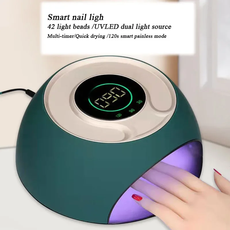 Smart Nail Light Therapy Lamp LED UV Dual Light High Power Quick Drying Timing Nail Dryer with 42 Pcs Lamp Beads