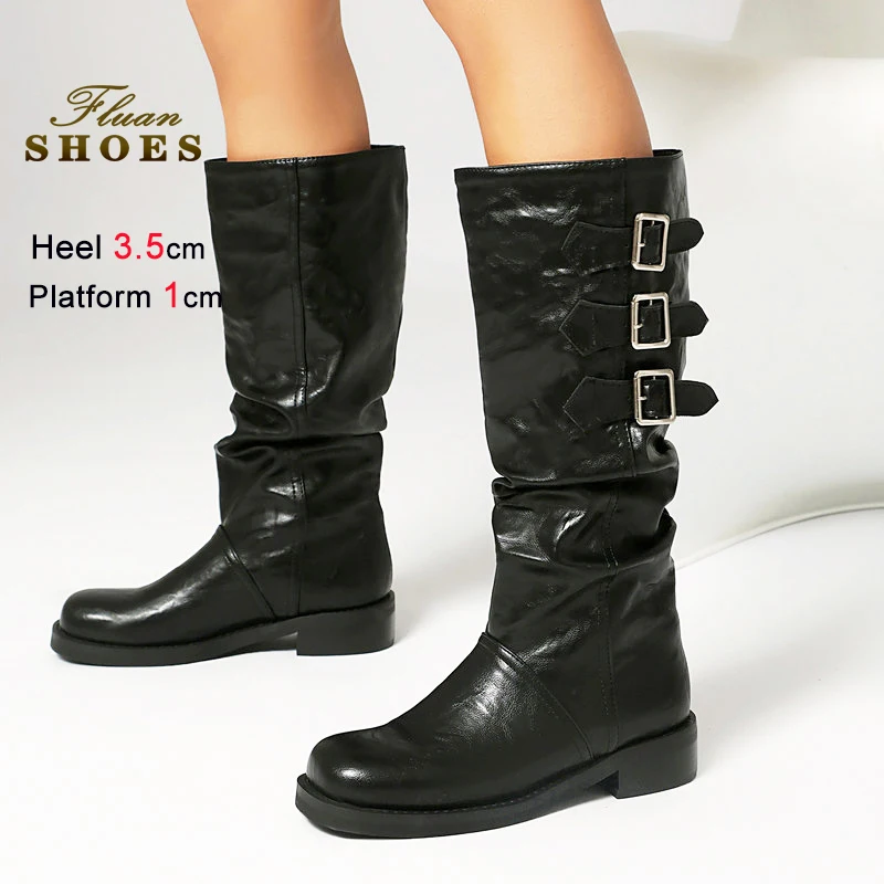

Большие размеры 35–46, женские рыцарские сапоги на массивном каблуке 3,5 см, осень-зима, черные высокие сапоги с круглым носком на низком каблуке, женские повседневные длинные туфли