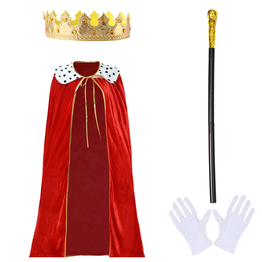 PESENAR-Conjunto de disfraz de capa de emperador para adultos, bata Medieval, capa, cetro de corona Regal para hombres, Cosplay de Carnaval