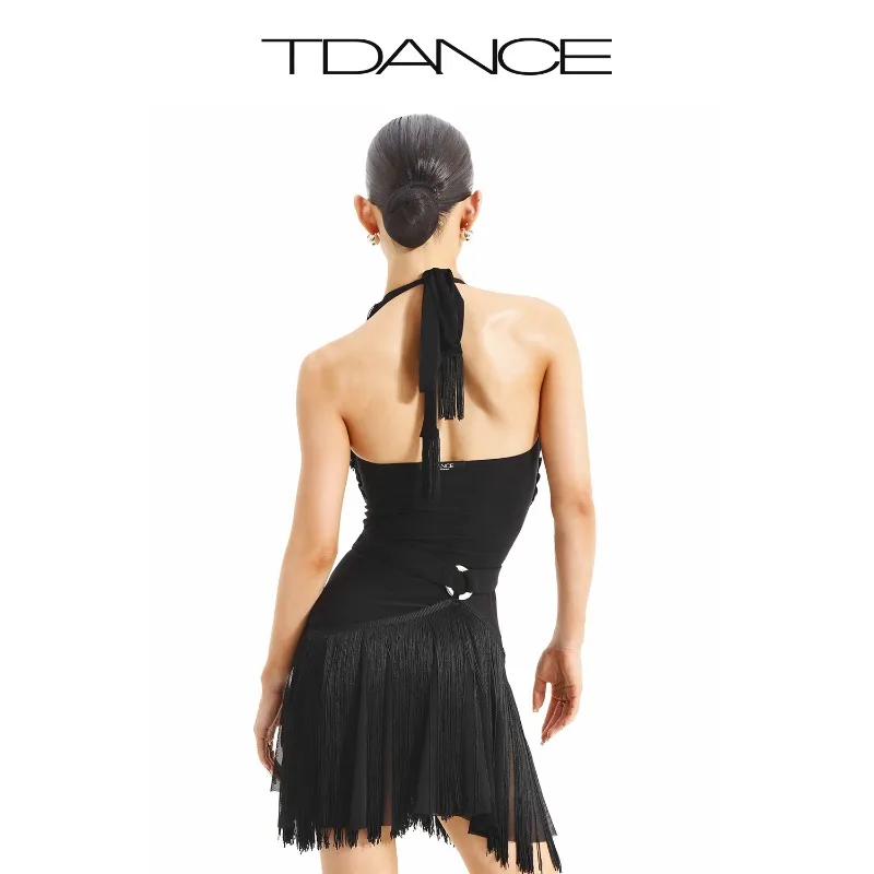 Vestido de prática latina TDANCE personalizado [meia saia com borla circular de metal] Design Sense adulto cintura oca GL-24