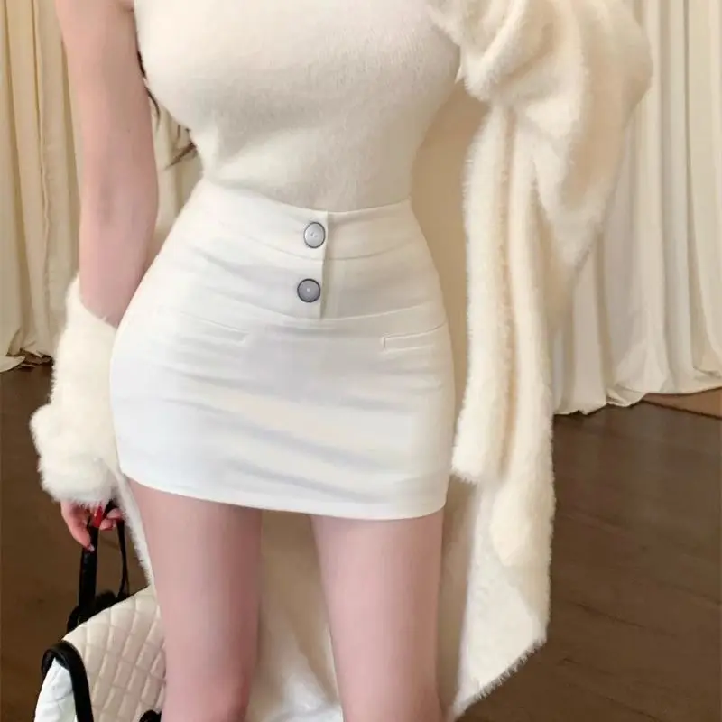 

Юбки женские в Корейском стиле, летние мини-модные элегантные трапециевидные офисные женские однотонные простые Harajuku Empire Basic Hotsweet Street Style