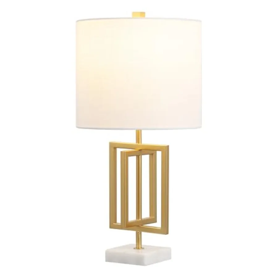 

20.25" Gold Contemporary Glam Metal and Marble Table Lamp Modern Geometric Iron Desk Lamp for Bedroom Living Room White Linen S