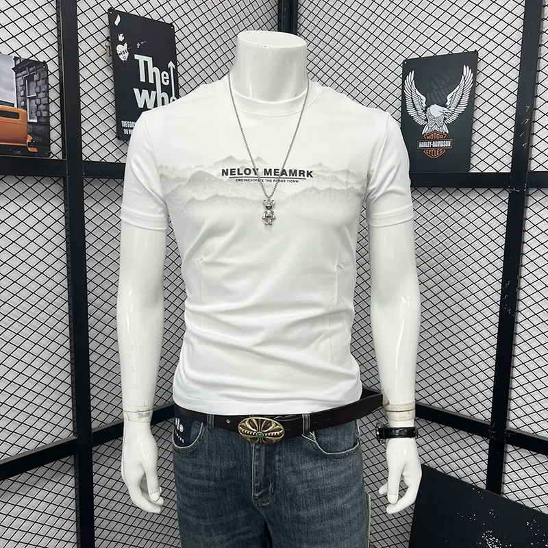 Trending Mens T-Shirt Daily Casual Tops Retro Art Letter Print Round Neck Loose Cut White Short Sleeve Tees Multiple Occasions