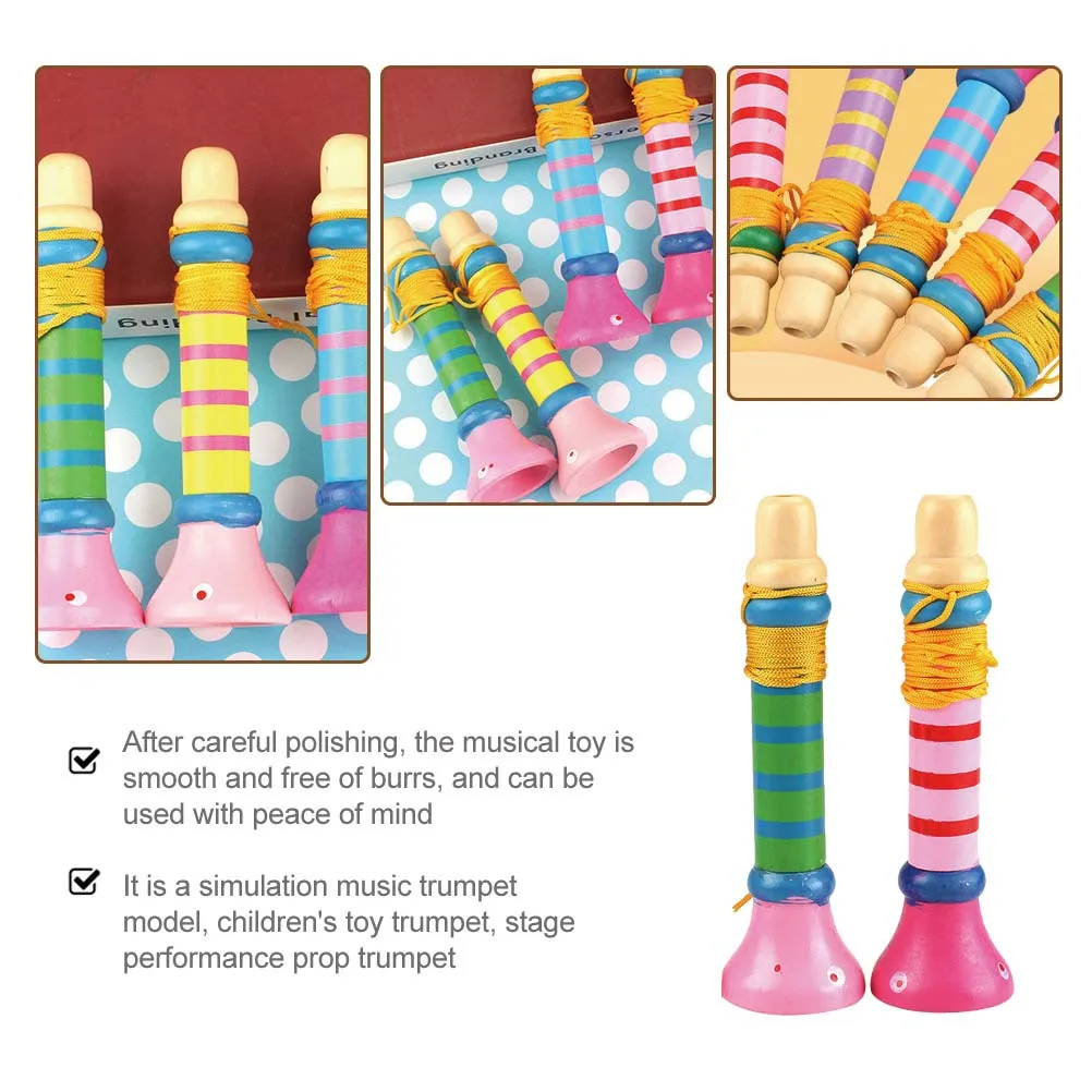 3 قطع خشبية للأطفال محاكاة البوق الموسيقية اللعب الملونة التعليمية مرحلة الأداء الدعامة صافرة للأطفال في وقت مبكر #6