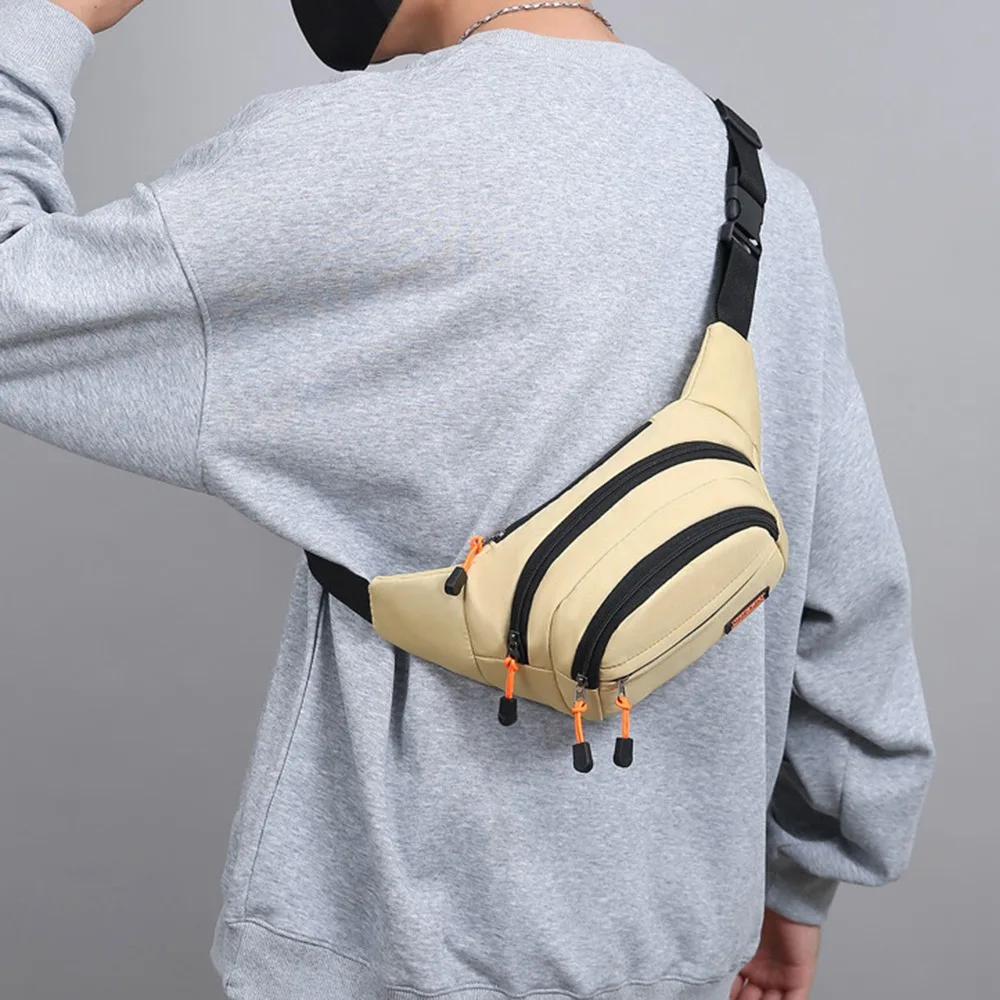 Zipper Nylon Men Chest Bag Large Capacity Waterproof Outdoor Waist Bag Durable Adjustable Strap Sports Walking Bag Women