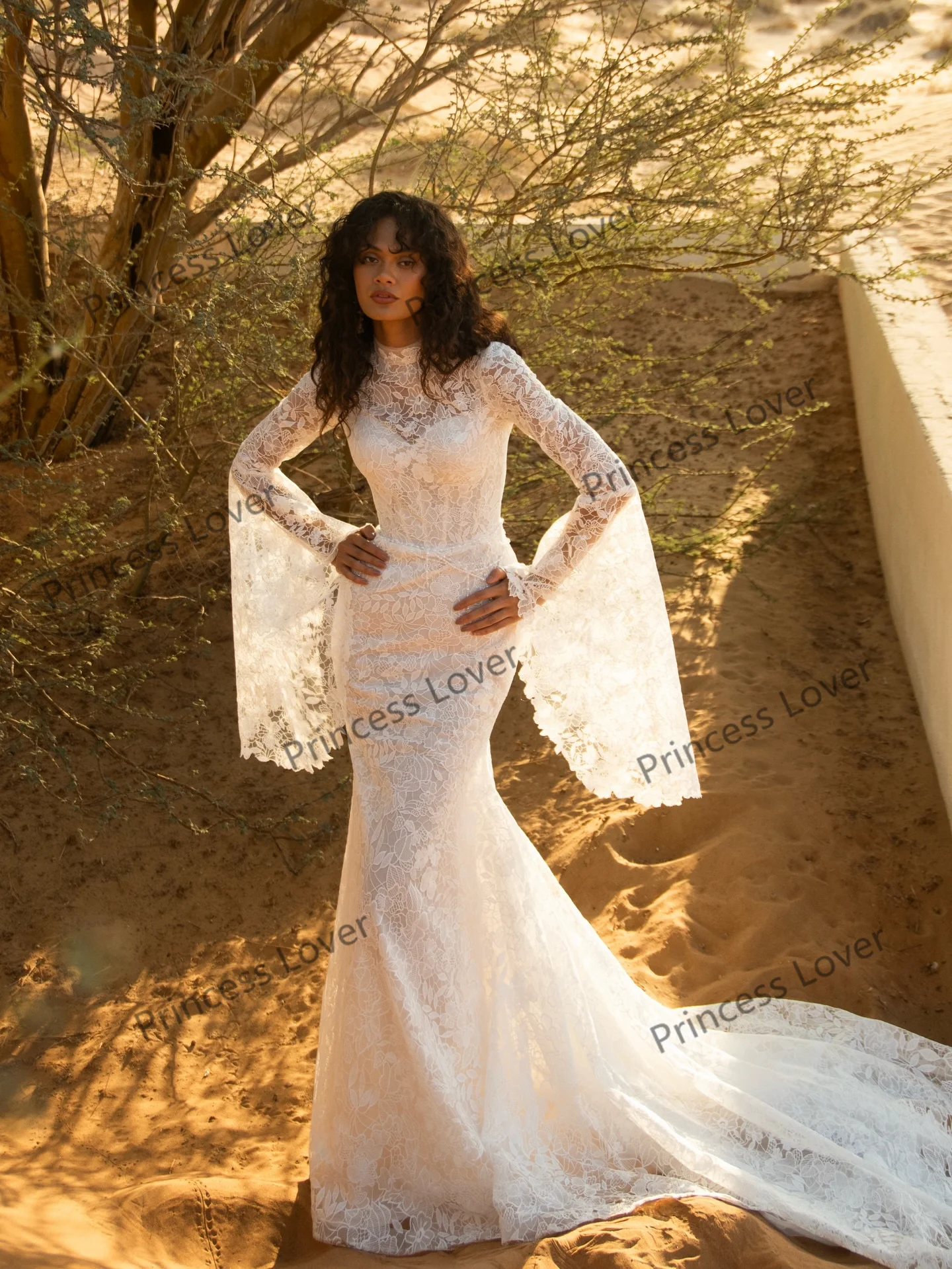 Boho Long Sleeves Wedding Dresses Lace Sweep Train Vestido de Novia Bustier Corset Mermaid Eveing Dress Vestidos Customized