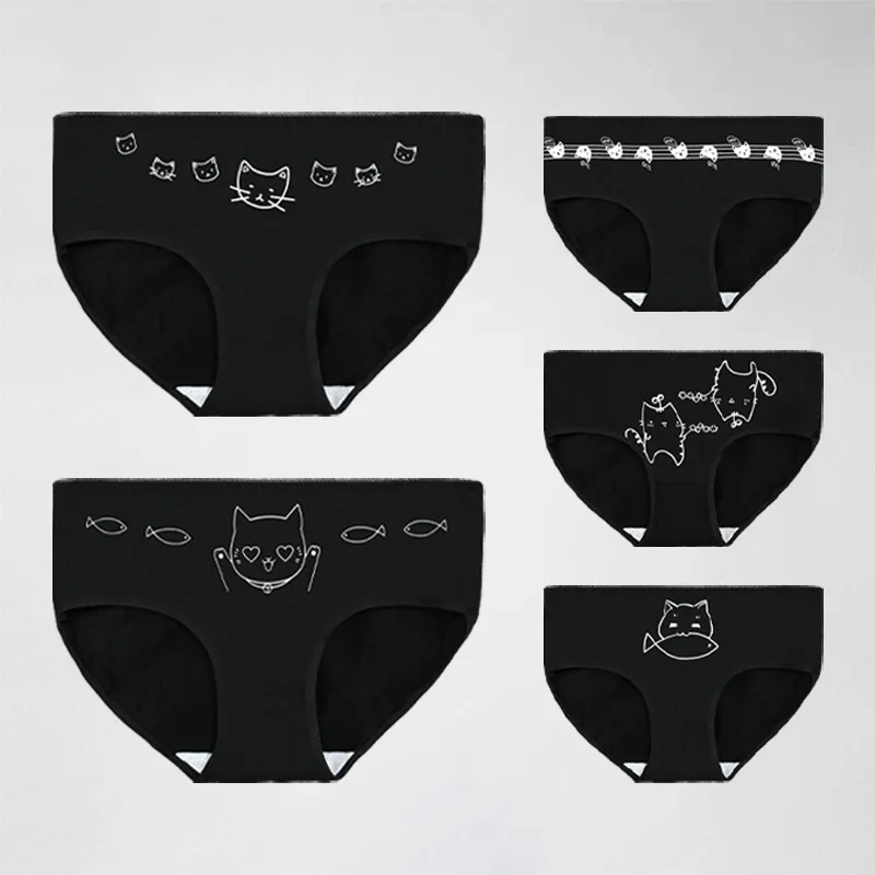 5Pcs Women's Panties Cotton Underwear Cute Cartoon Girls Briefs Soft Breathable Female Underpants Plus Size Ladies Triangle
