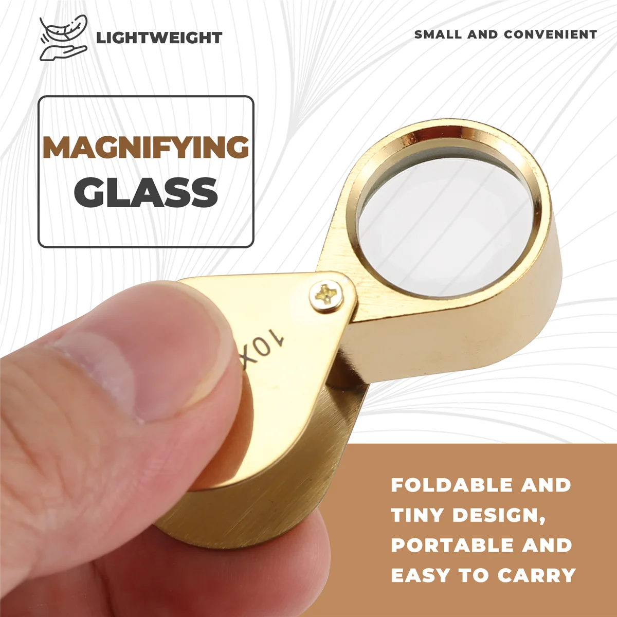 ABFKL 10x Magnifying Magnifier Glass Jewellers Eye Foldable Jewelry Loop Loupe(Golden)