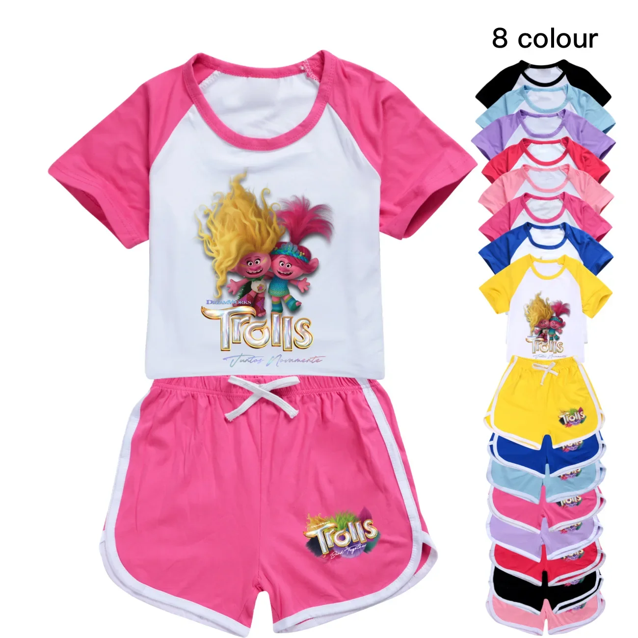 

Boys Summer Clothing TROLLS' WORLD TOURGirls Set Kids Sports T-shirt+Pants 2-piece set Baby Clothing Comfortable Outfits Pyjamas