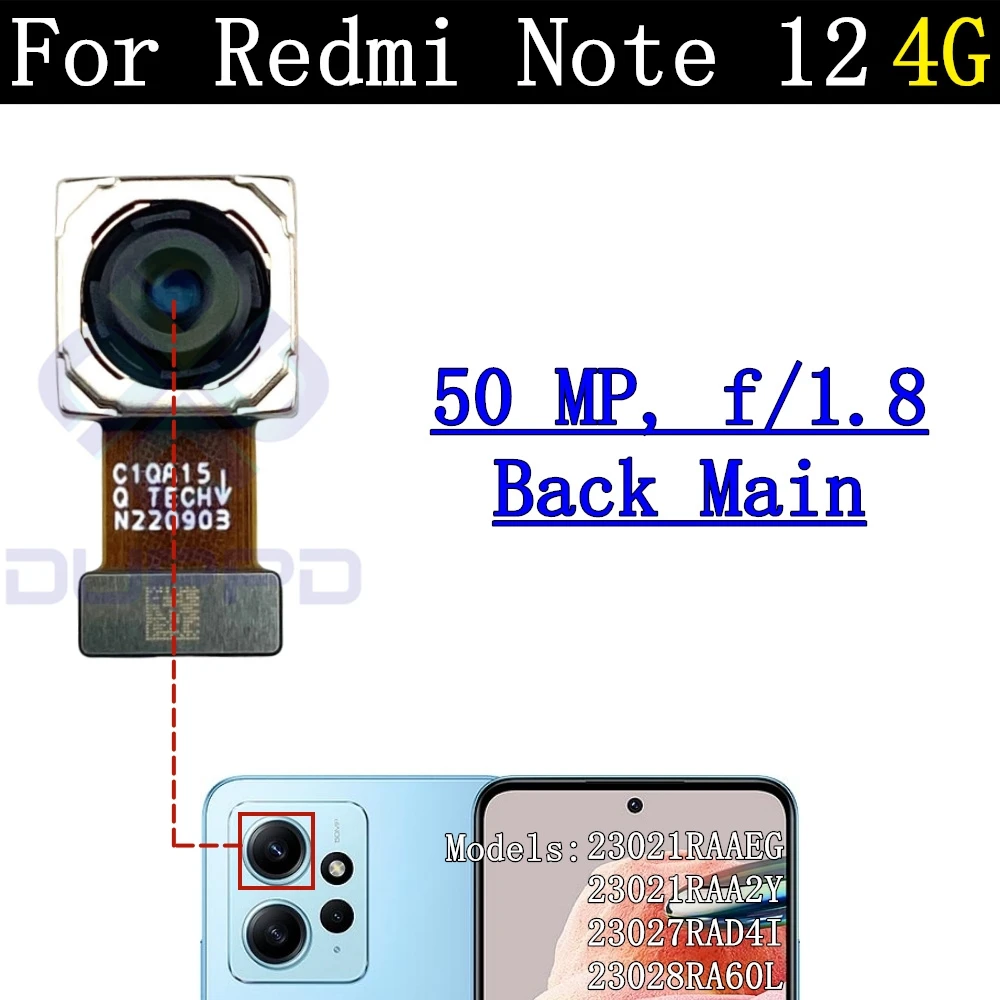 Original Rear Camera Flex Cable For Xiaomi Redmi Note 12 4G Note12 Front Selfie Small Facing Main Back Camera Glass Lens Frame