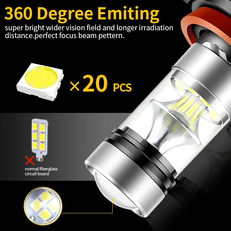 2pcs 6000K Xenon White Powered  1800lm LED 5202 H16 PSX24W Car Auto  Bulbs Fog Lights or Daytime Running Lights