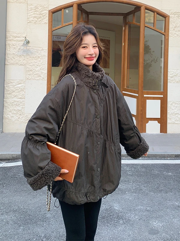 

Женское стеганое зимнее пальто с наполнителем из пуха, вельветовыми вставками и завязками, приталенное, повседневное, в корейском стиле