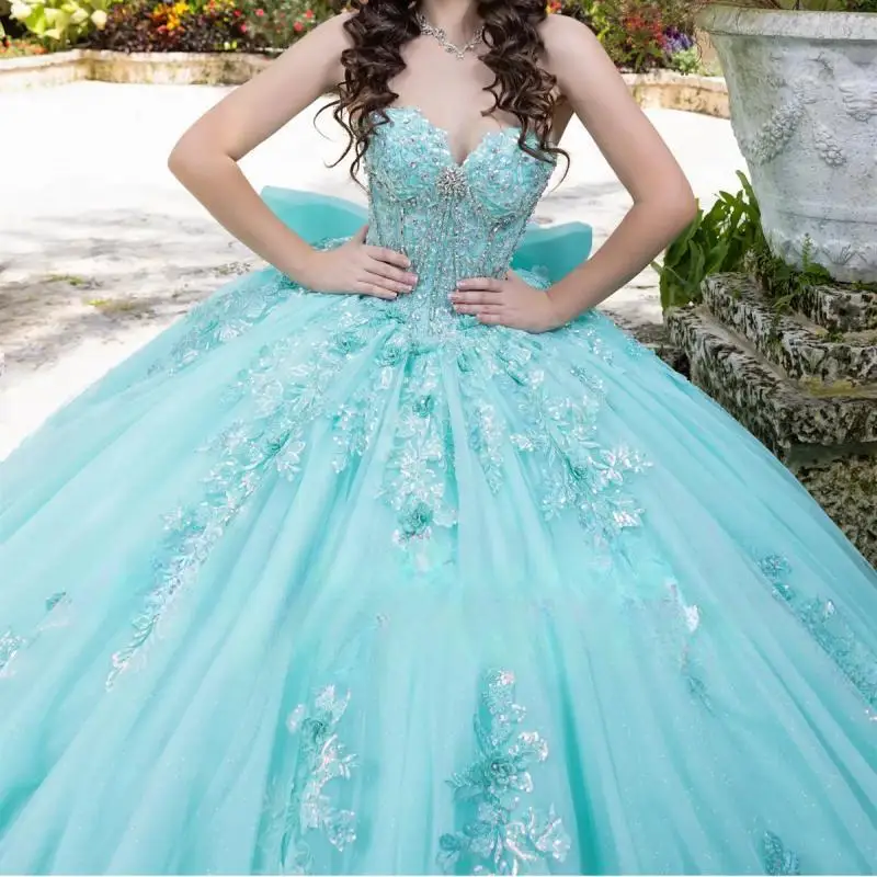 Mode Ballkleid Quinceañera Kleider Garten Stil Spitze Applique Korsett Glänzende Perlen Süße 16, Vestidos de 15, Maßgeschneidert