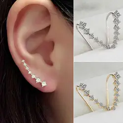 Fashion Stud Earring Women Line Rhinestone Zircon Earrings Ear Hook Clip Stud Jewelry