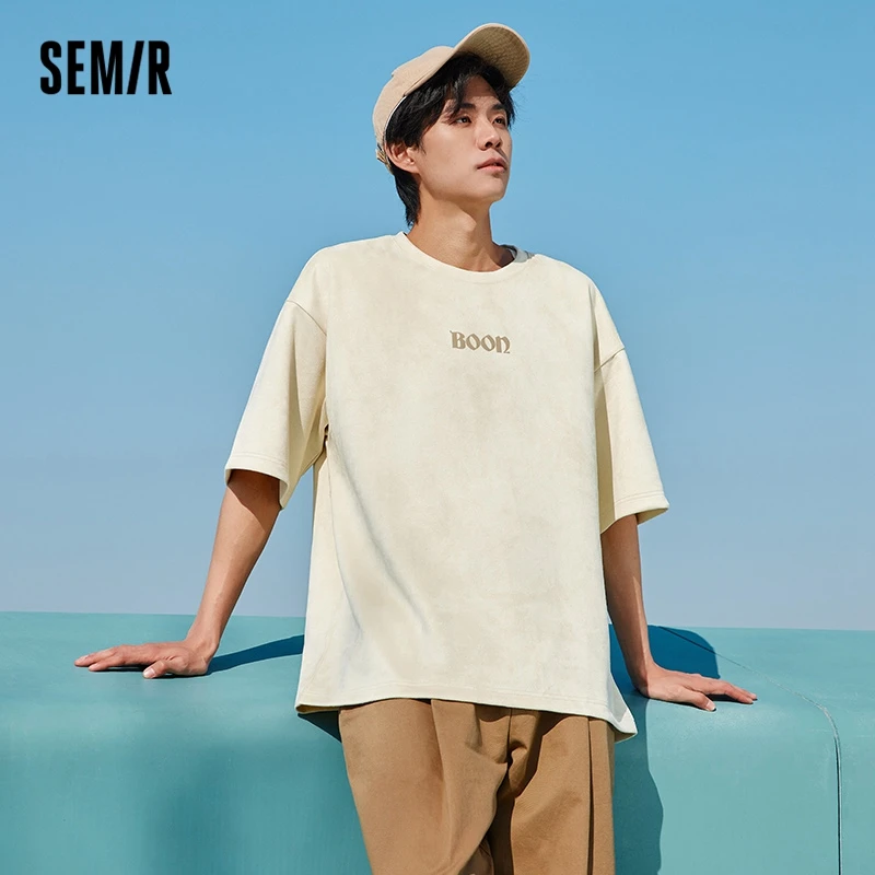 Semir Short Sleeve T Shirt Men 2023 Spring New Suede Texture Heavy Trend Fashion Street Top Tshirt For Male