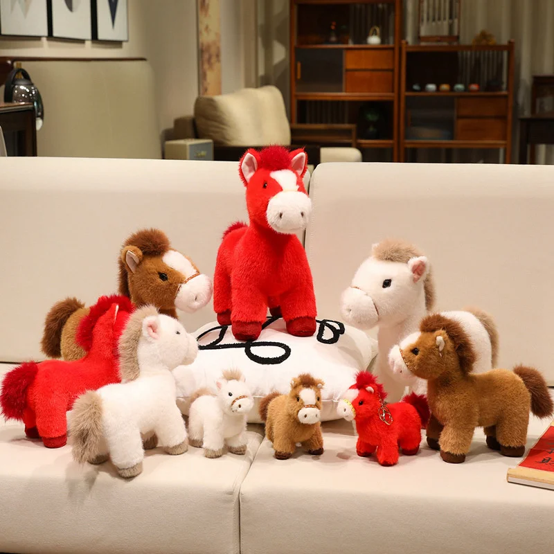 15/25/35cm 작은 말 플러시 장난감 펜던트 말의 해 새해 마스코트 플러시 인형 키체인 어린이 선물 홈 데코