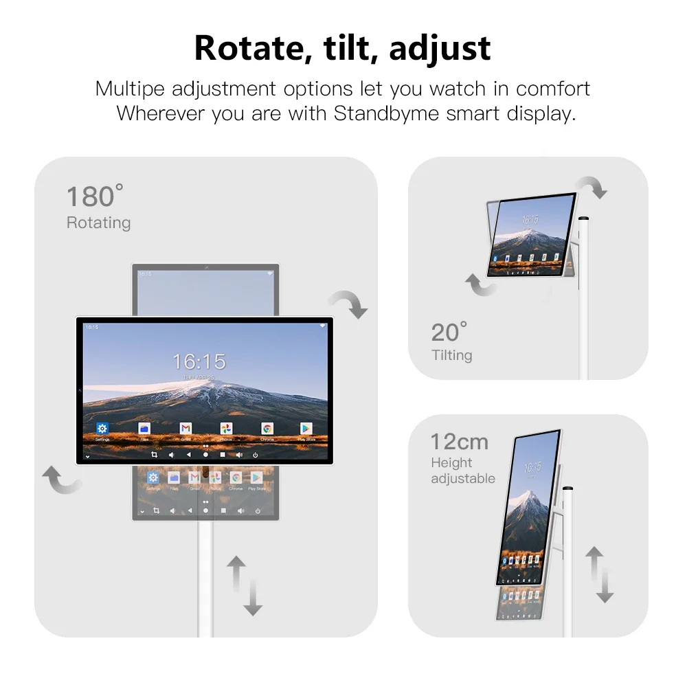 Móvel Wireless Rollable Smart TV, suporte de bateria, siga por mim, 5 horas