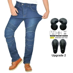 Men All Seasons New Straight Elastic Denim Motorcycle Riding Jeans Anti-fal Level 2 Gears Motorcycle Black Rider Racing Pants