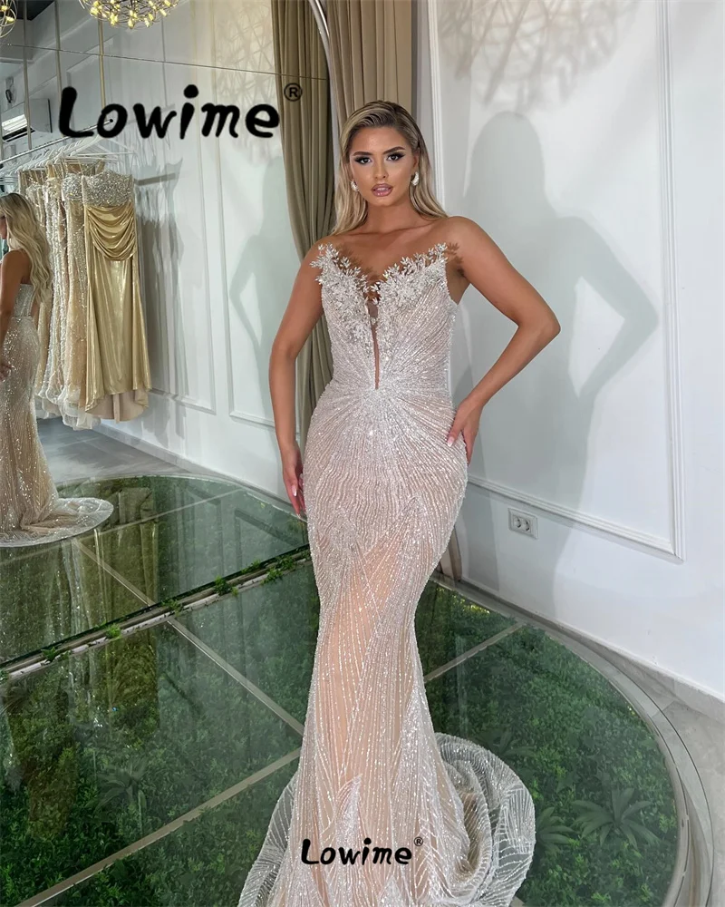 

Customize Champagne Party Dress For Weddings 2024 Crystals Mermaid Prom Dresses Robe De Soiree Formal Women Arabic Evening Gowns