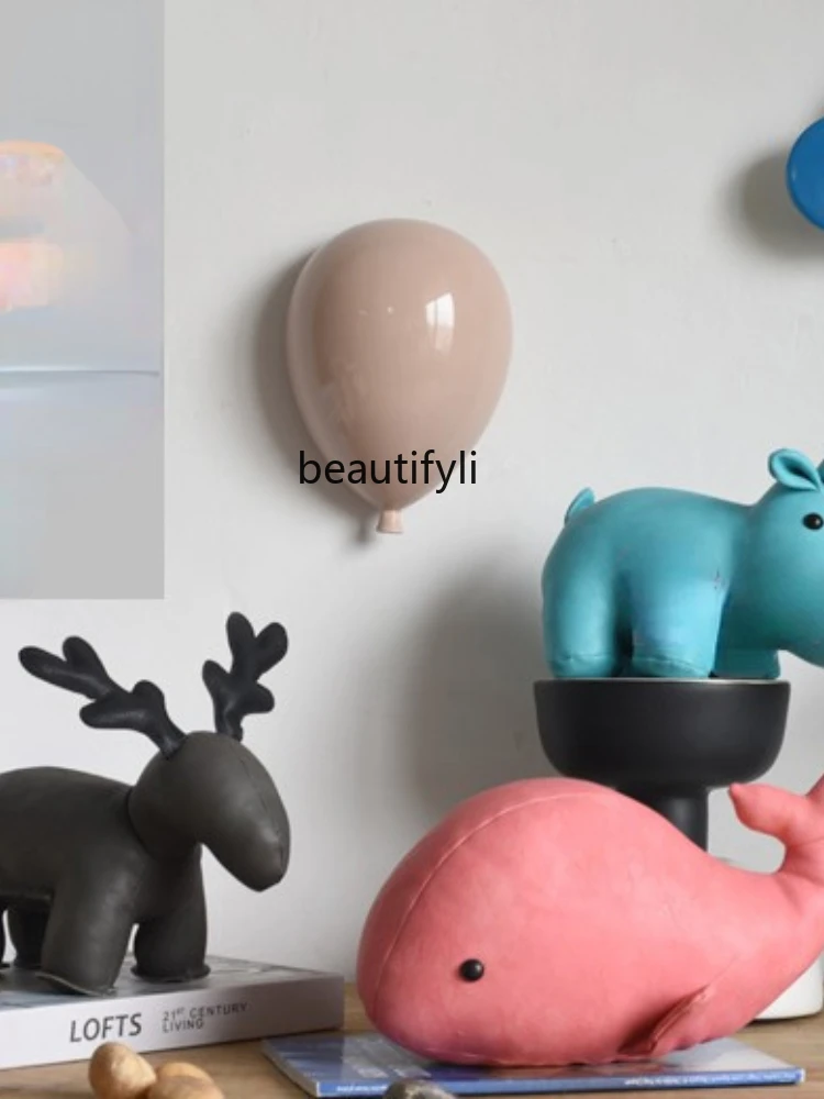 yj Nordic Creative Leather Doll Ornaments Deer Hippo Whale Animal Toy Doll