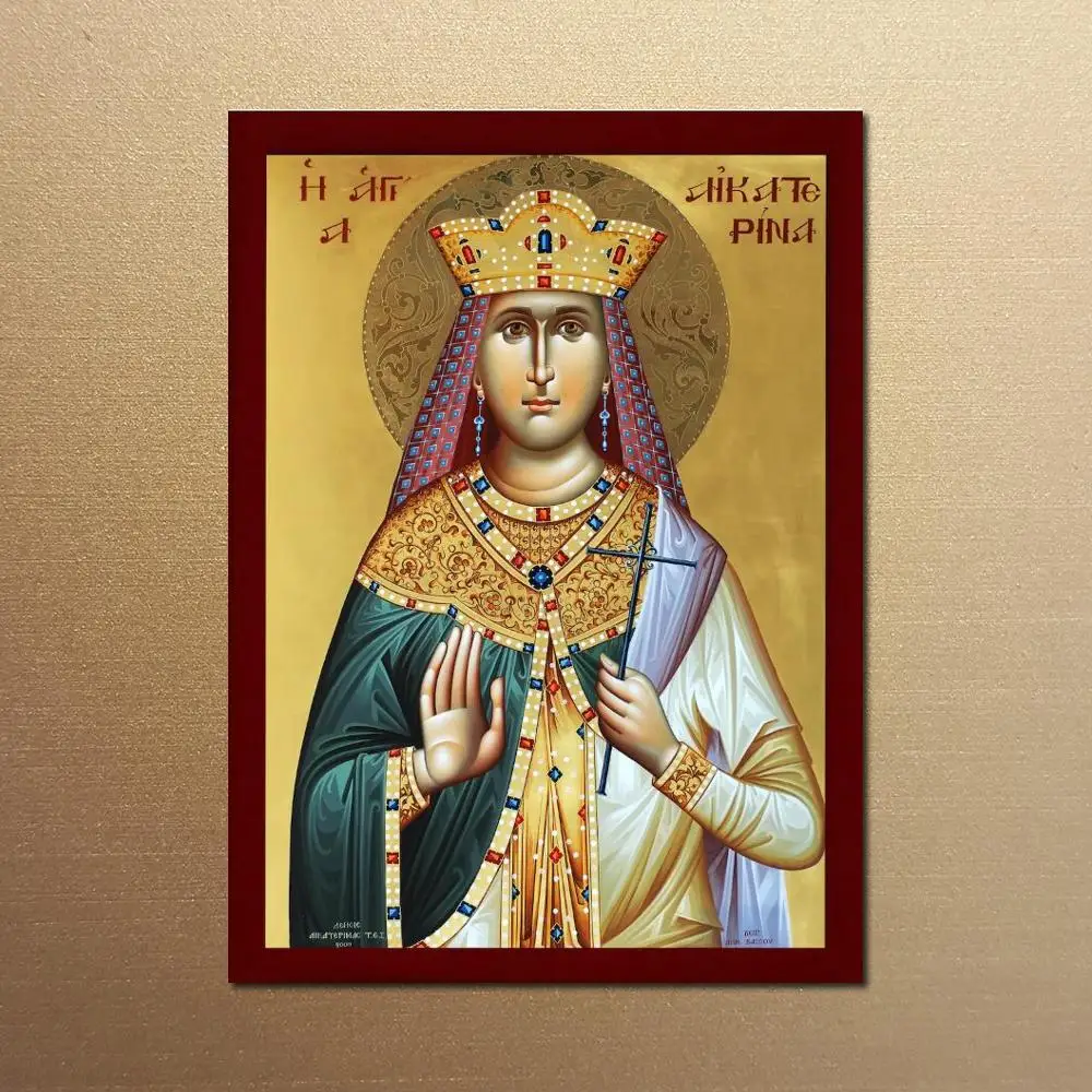 Saint Catherine icon Canvas Prints Greek Orthodox Painting Byzantine Art Posters Religious Picture Home Decor Framed Large Gift