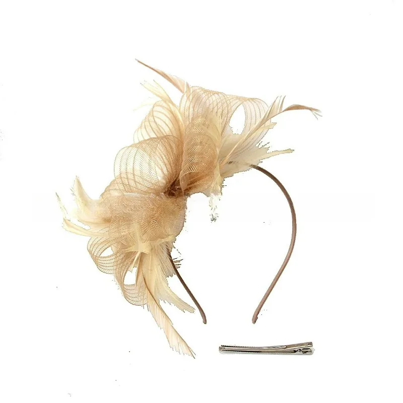 

Женская элегантная шляпа с ремешком и цветочным пером, вечерние шляпы, заколка для волос, повязка на голову, аксессуар, чародеи для женщин, золото