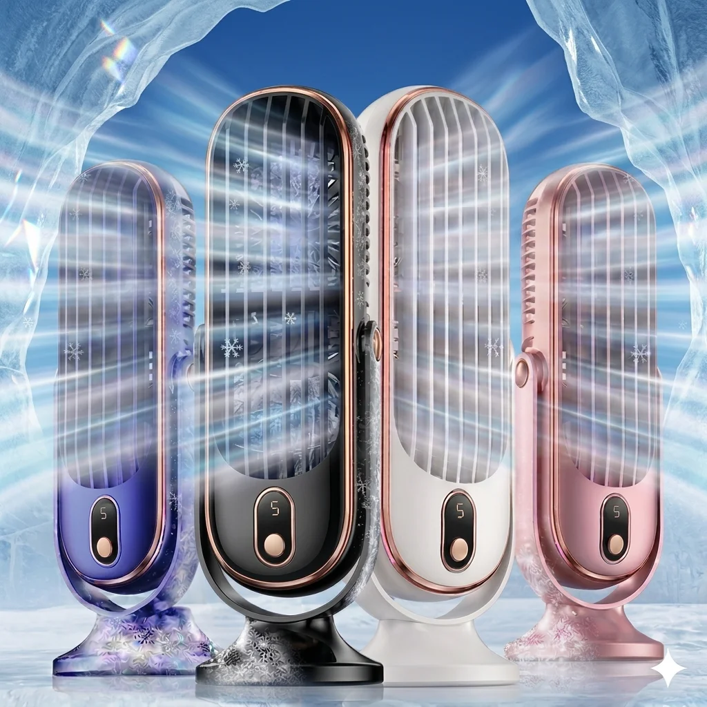 USB Charging Desktop Fan, Stylish Air-Cooled Small Fan, 5-Speed Adjustable, Large Battery Dual Motor, Portable Air Cooler