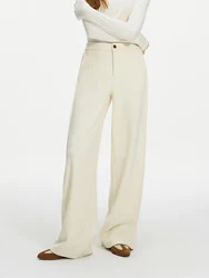 FSLE pantaloni lunghi invernali da donna spessi pantaloni dritti da pendolare Beige All-Match 1.4% lana 3.1% acetato pantaloni addensati da donna 24 fs14481