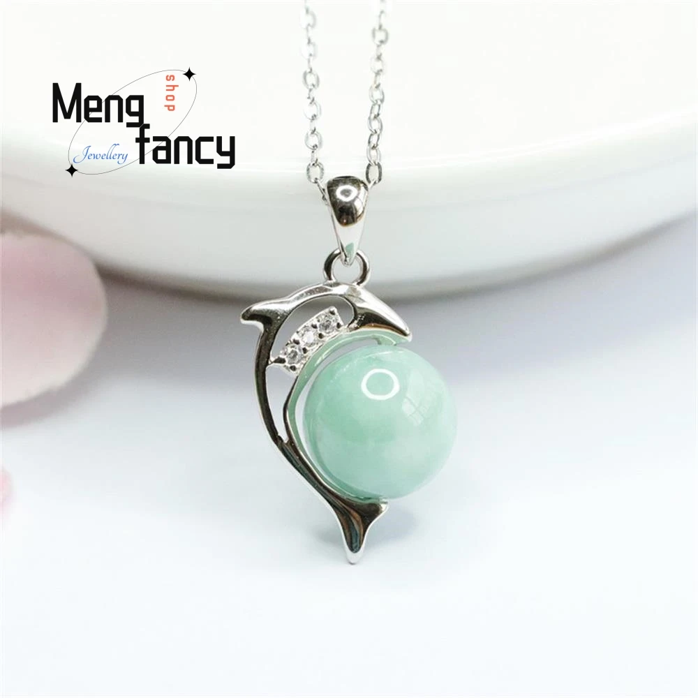 

S925 Silver Natural Jadeite Exquisite Elegant Simple High-grade Pendant Dolphin Necklace Luxury Quality Jewelry Holiday Gifts