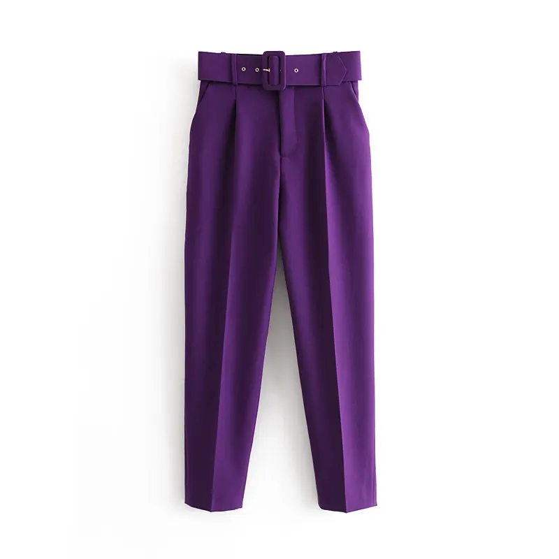 Women's Fashion Trousers With Side Pockets Office Pants Retro High Waist Zipper Fly Women's Ankle Pants Women's