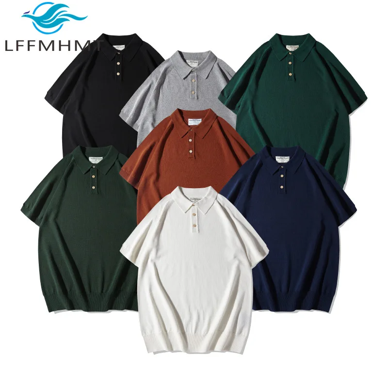 OK5301 Good Quality America Style Polo Shirt for Men Summer Fashion Solid Color Simple Basic Pullovers Business Casual Knit Tees