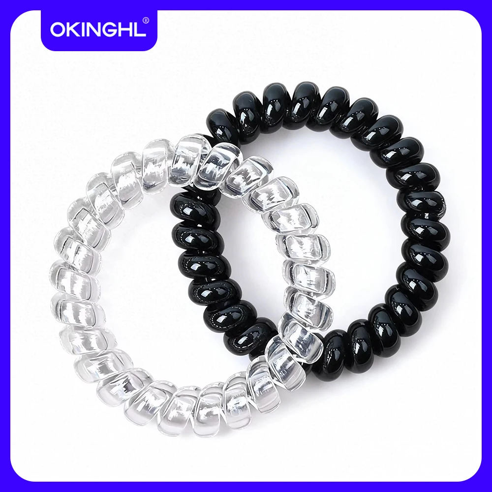 

2 sets of telephone wire hair rings simple black transparent hair rope temperament hair elastic band seamless hair rope