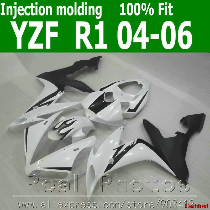 

Injection Fairings Set For YAMAHA R1 Fairing Kit 2004 2005 2006 White Black Bodywork YZF R1 04 05 06 AS24