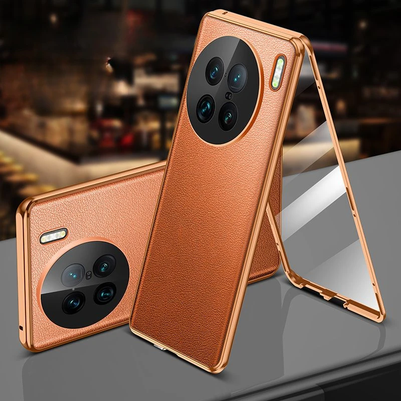 Magnetic Glass Case For Vivo X100 X100SPro 360° Full Protection Protective Back Cover For Vivo X100S X 100 X100Pro Leather Shell