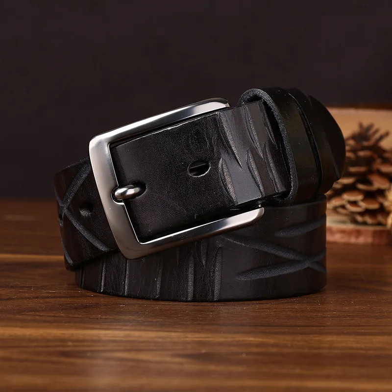 3.8cm Vintage Hand-cut Leather Belt for Men Genuine Leather Pin Buckle First Layer Cowhide Casual Jean Belt Designer Belt Luxury